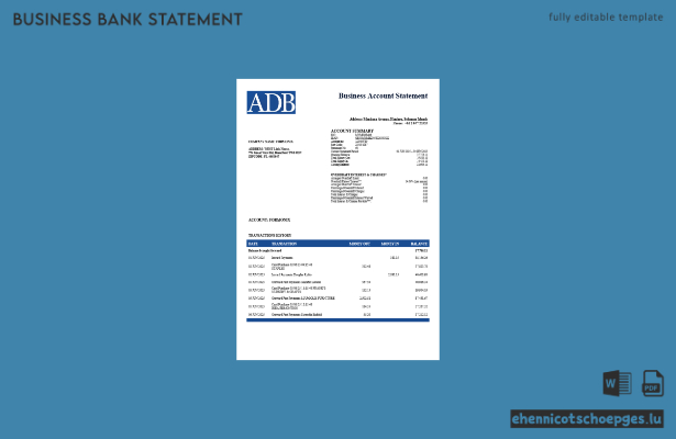 Beispiel eines Kontoauszugs der ADB für Unternehmen der Salomonen (Word- und PDF-Datei)